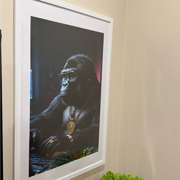 Stylish Gorilla Art Print in White Frame - Picture 2 of 2